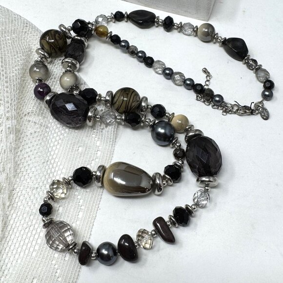 Cokie Lee Multi-Stone/ Glass Beaded Necklace With Silver Accents & Extension - Picture 1 of 10